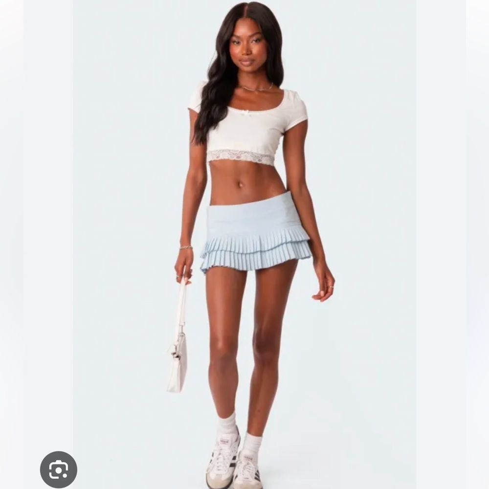 EDIKTED Double Pleated Mini Skort Skirt Light Blue Women’s Size XL BRAND NEW
